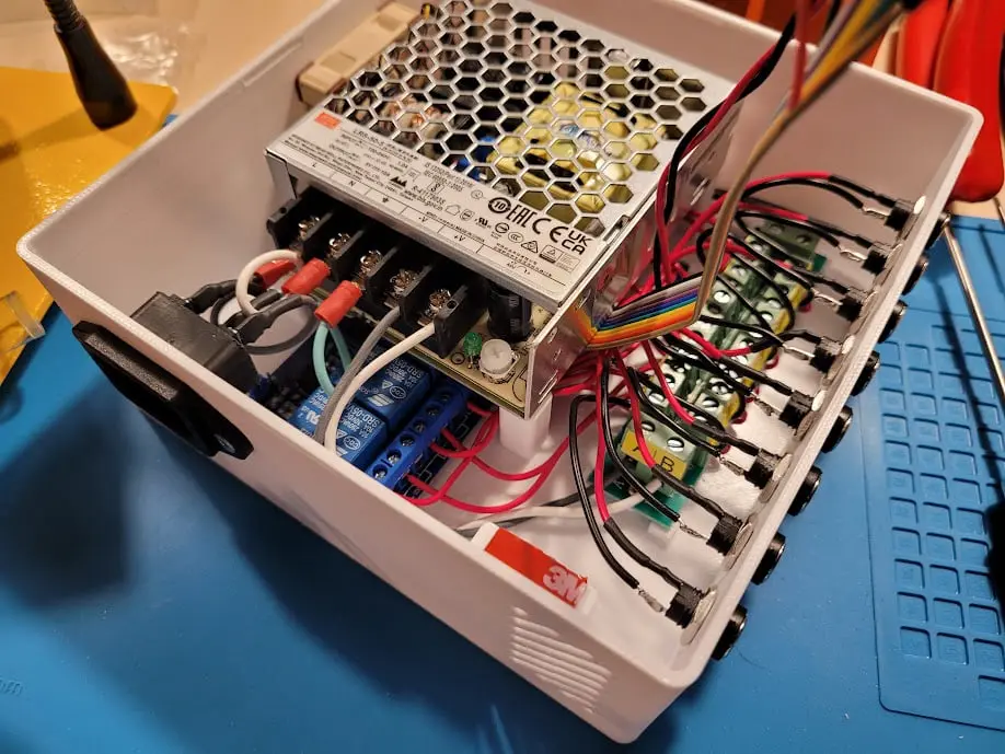 An eight channel ESP32-based relay box.